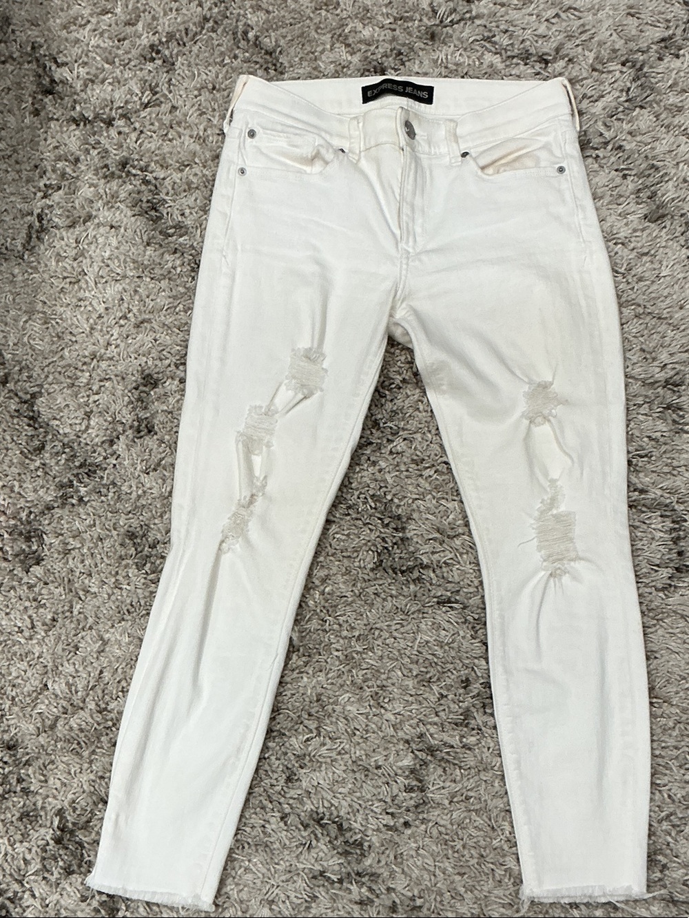 Express Cropped Women’s White Distressed Skinny Jeans